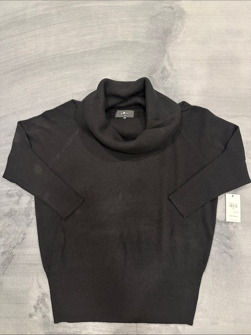 7 For All Mankind Black Off-the-Shoulder Cowl-Neck Sweater